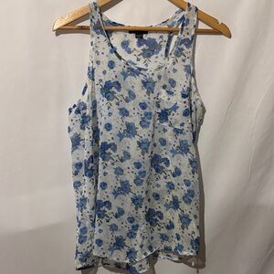Blue Floral Sleeveless sheer Tank Top